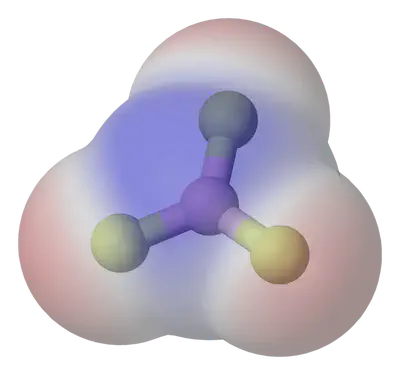 La molécula de BF3 tiene tres enlaces polares pero debido a su geometría trigonal plana el momento dipolar resultante es nulo. Fuente: https://commons.wikimedia.org/wiki/File:Boron-trifluoride-elpot-3D-vdW.png.